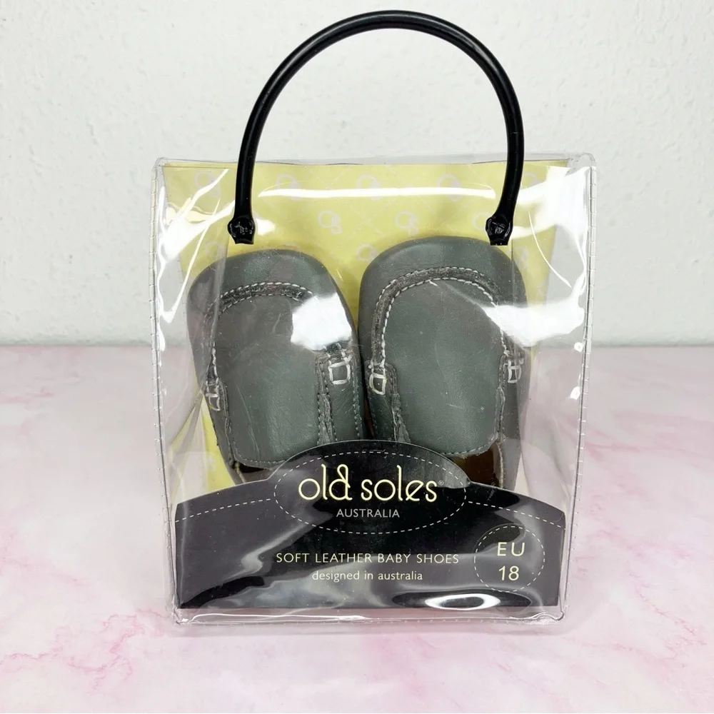 Old Soles Baby boat shoes taupe grey‎ leather loafers shoes 18 EU or 2 infant US